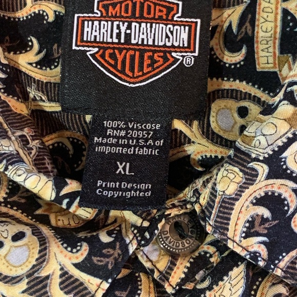 Harley Davidson Hawaiian Shirt Mens XL Motorcycle Button Up Guitar Cross Skulls - Picture 5 of 8